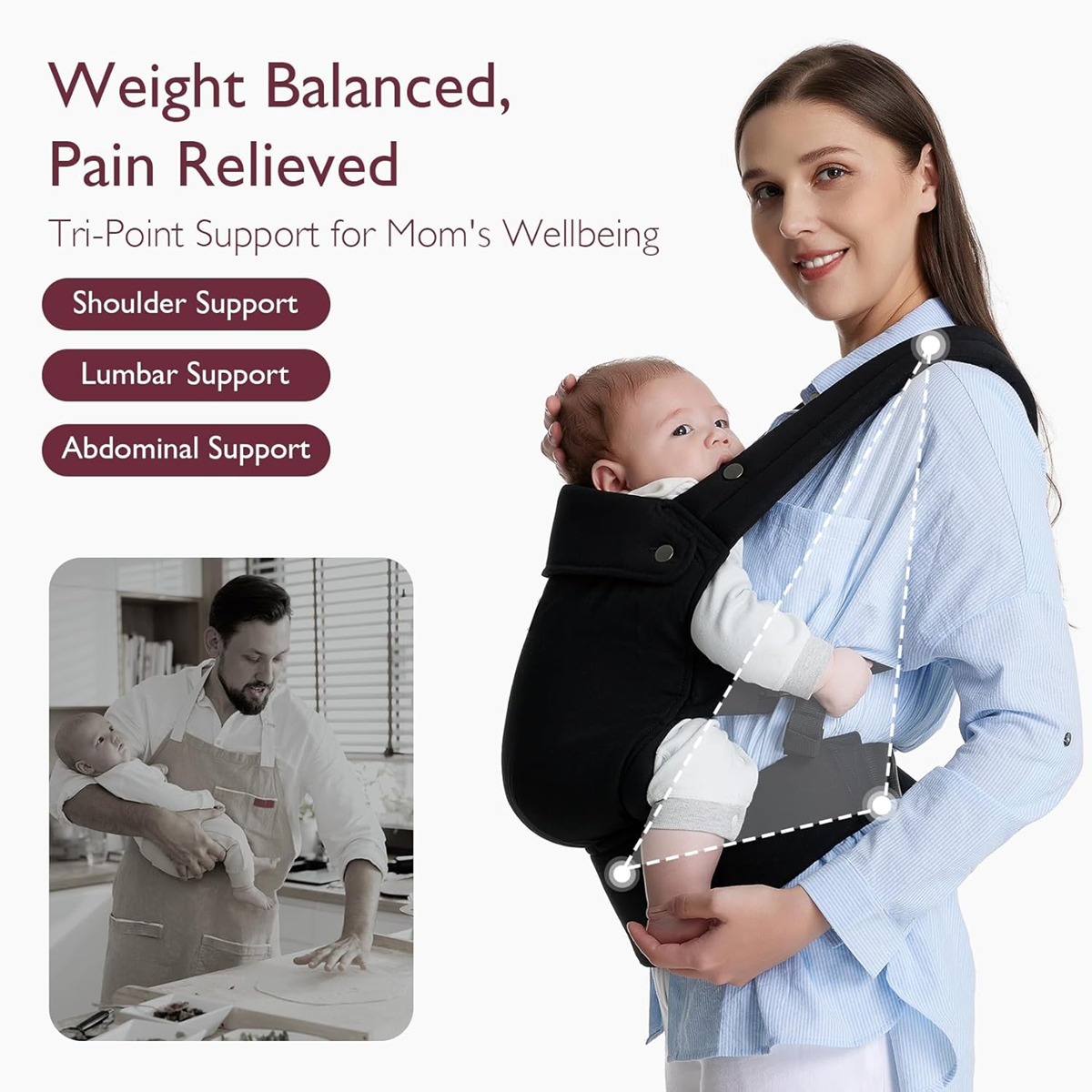 MOMCOZY draagzak voor pasgeborenen en baby's 3-20kg verstelbaar