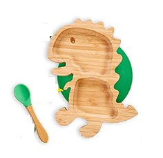 KLEINER FUCHS plato de bambú con ventosa y cuchara para bebés