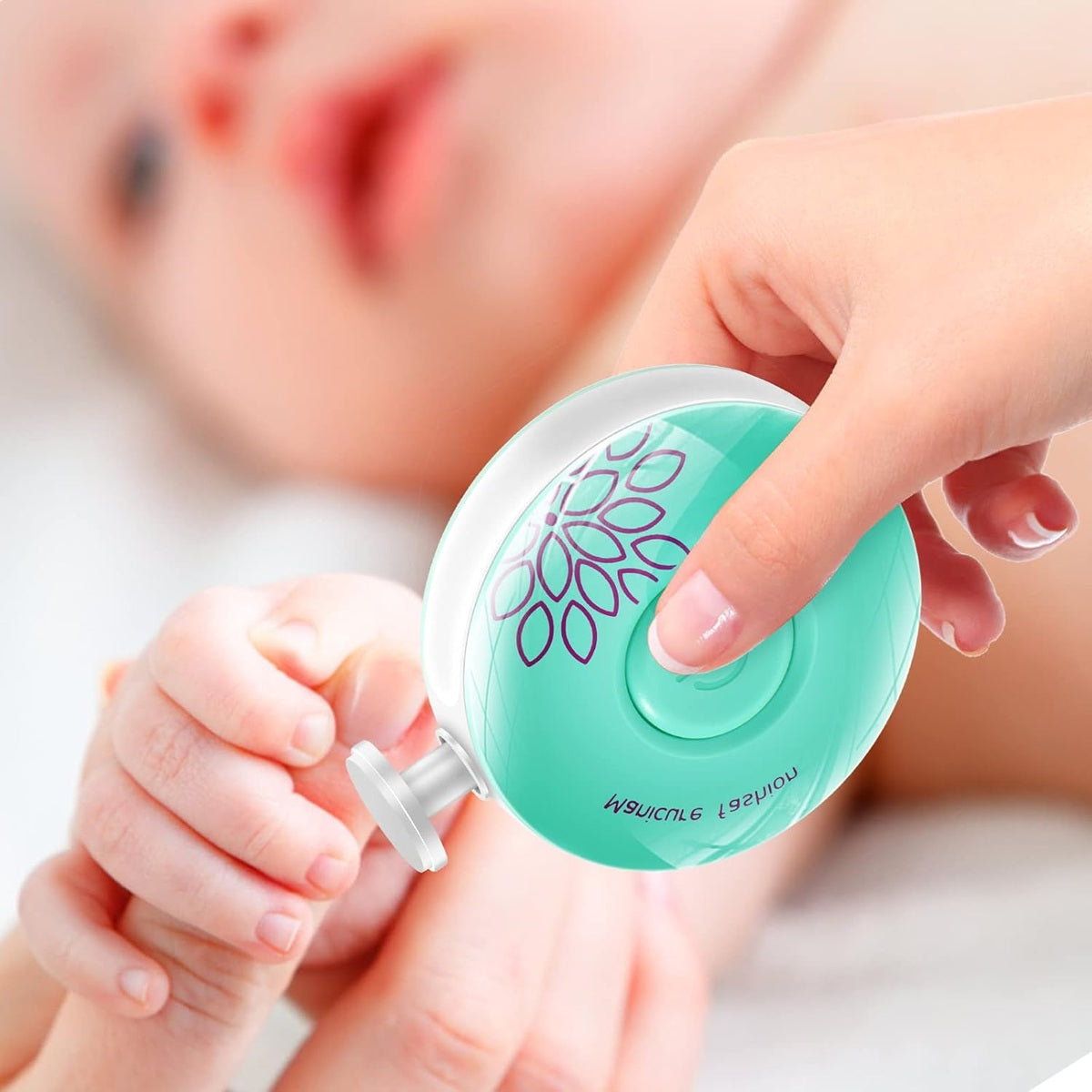 BRENCCO Manicure elektryczny pilnik do paznokci 6 końcówek 6,5 x 6,5 cm miętowy pilnik dla niemowląt i dzieci
