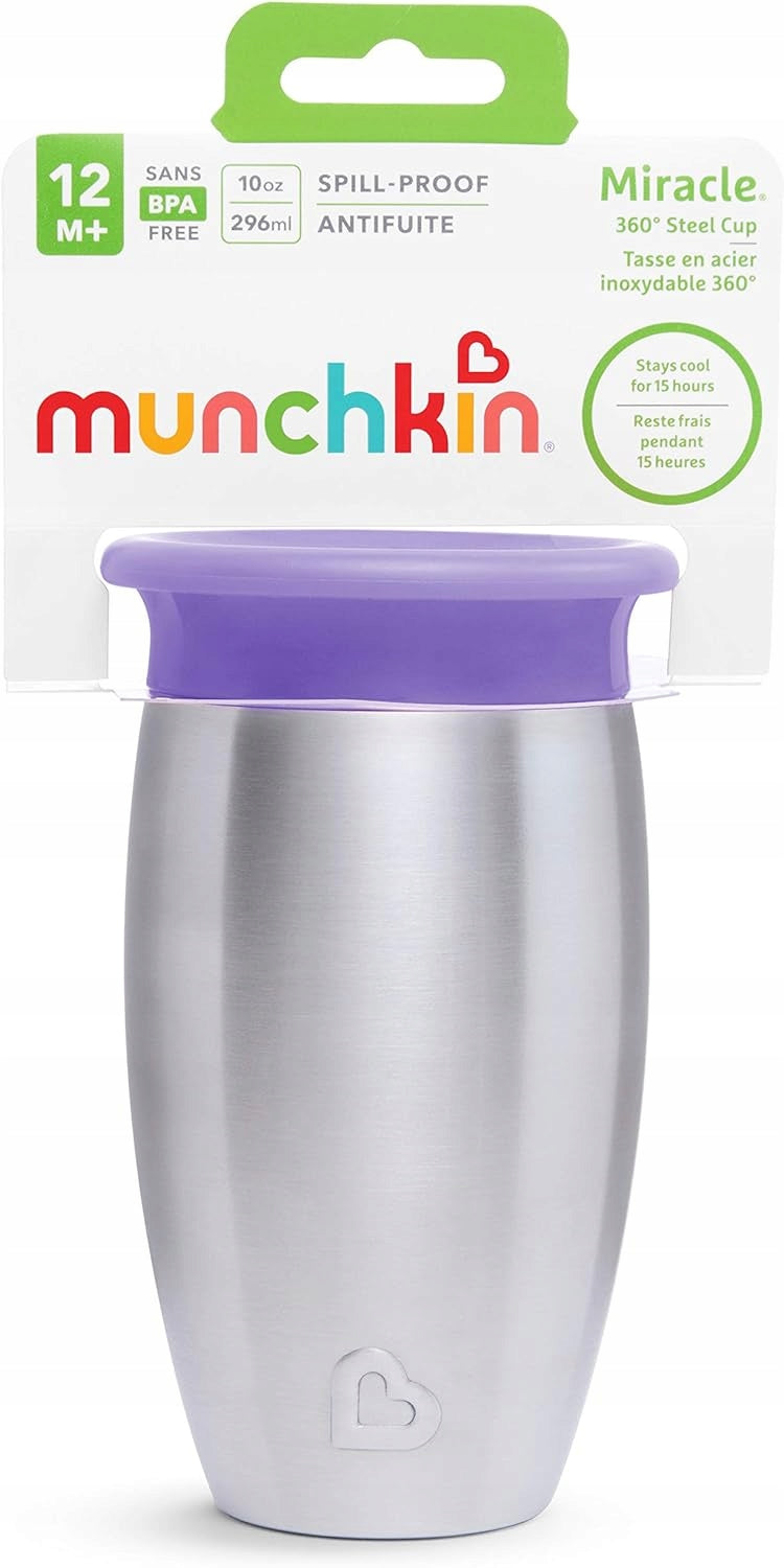 MUNCHKIN Miracle kubek 360 6msc+ 296ml stal nierdzewna, szczelny kubek termiczny 360° z pokrywką