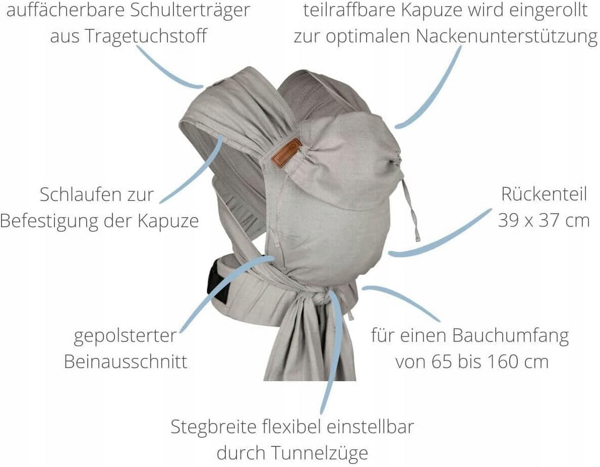 HOPPEDIZ hop-tye Buckle nosidełko ergonomiczne z kapturem, regulacją szerokości siedziska i bawełnianym panelem