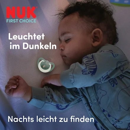 NUK First Choice Night smoczki uspokajające 0-6 mies. świecące w ciemności, łatwe do znalezienia nocą