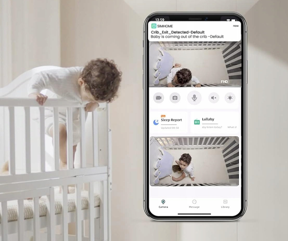 SIMSHINE Baby Pro caméra 2K 360° babyphone électronique + support