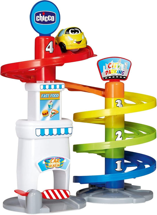 CHICCO parking de varios niveles 37 cm + coche Turbo Ball