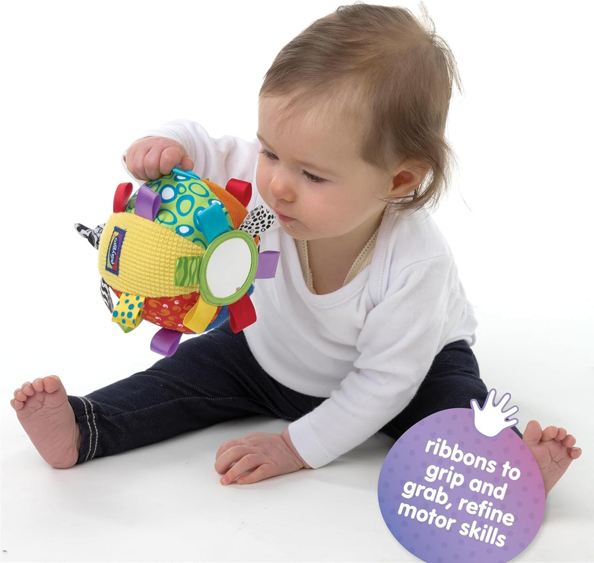 PLAYGRO Loopy Loops sensorische pluchen bal met spiegeltje en belletje