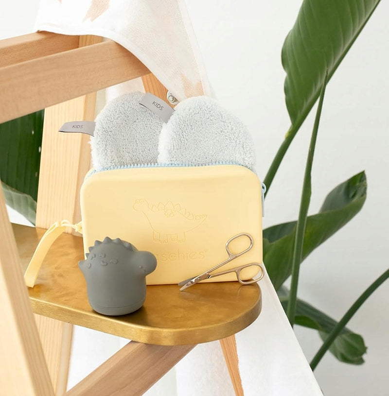 WASCHIES twee hypoallergene washandjes voor baby's + siliconen etui