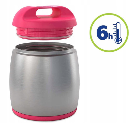 CHICCO termos ze stali 350 ml 6h, szczelny pojemnik termiczny z uchwytem, czerwono-metaliczny
