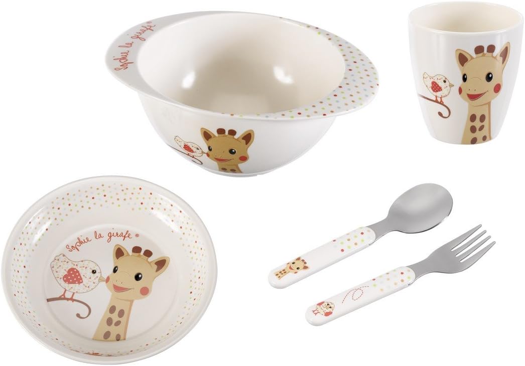 SOPHIE THE GIRAFFE tableware set - plate, bowl, fork, spoon, cup