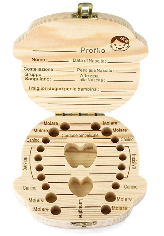LOVE BABY houten bewaardoos voor melktandjes ITALIAANSE TAAL