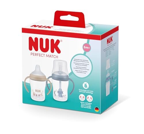 NUK Perfect Match kubki ze słomką 2x150 ml 6+ niebieski zestaw treningowy dla dziecka