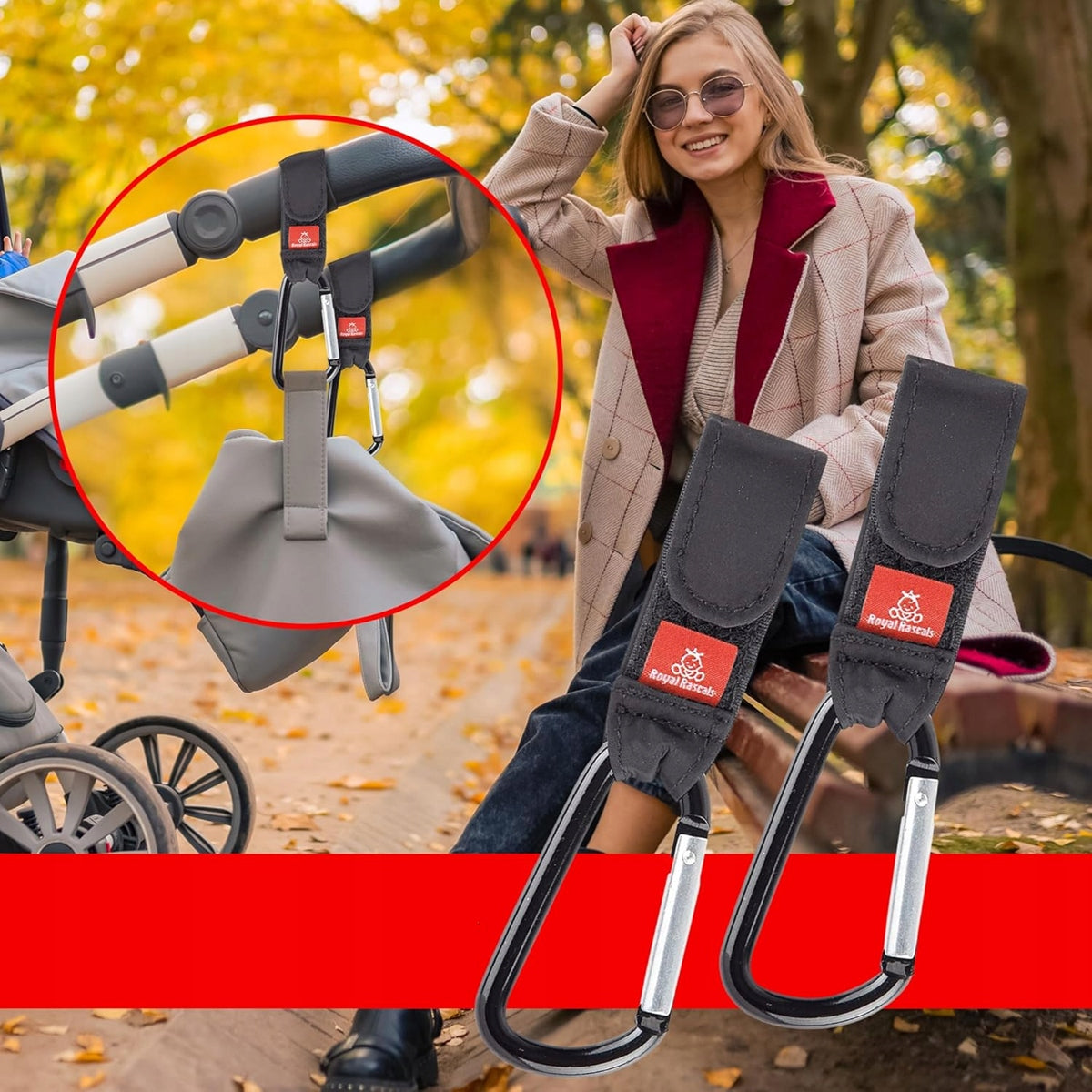 ROYAL RASCALS handgrepen voor het bevestigen van een tas aan het kinderwagenframe 2 stuks