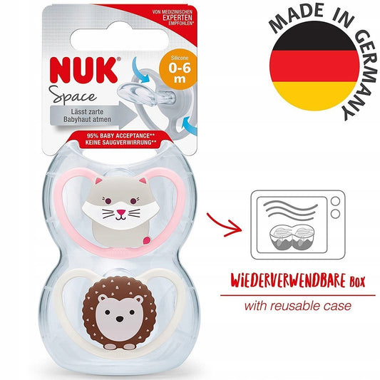 NUK Space upokojujúci cumlík silikónový x2 0-6 mesiacov + box