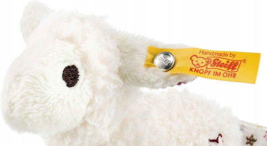 STEIFF przytulanka grzechotka OWIECZKA 11 cm, biała miękka owieczka z grzechotką dla niemowląt