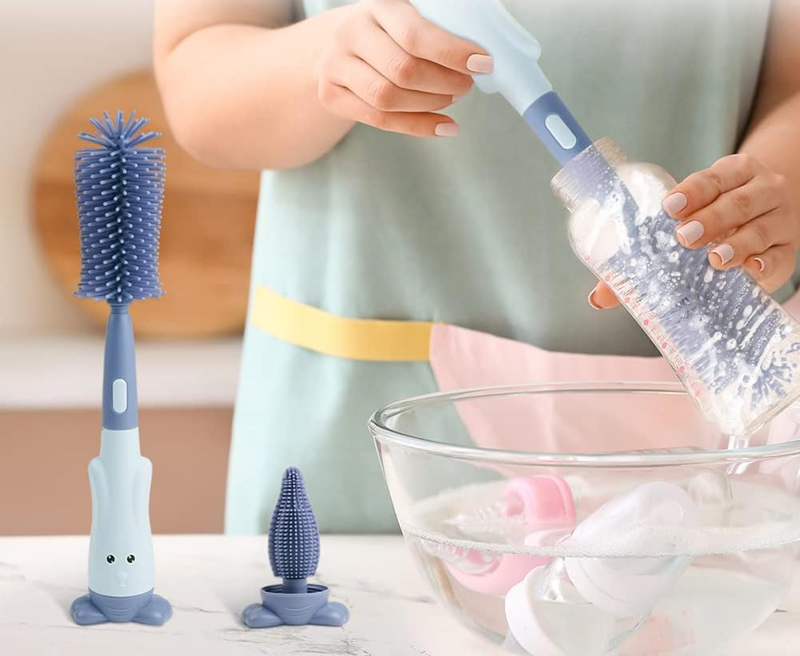 VICLOON 3-in-1 siliconen borstels voor het reinigen van flessen, fopspenen en rietjes 28cm