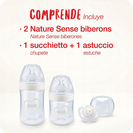 NUK Nature Sense set de biberones 260 ml, 150 ml + chupete