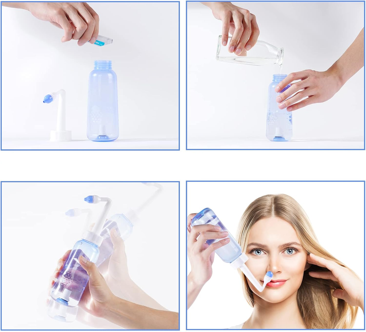 URAQT Neti Pot Nasenspüler für Kinder und Erwachsene, 2 Aufsätze, 300 ml