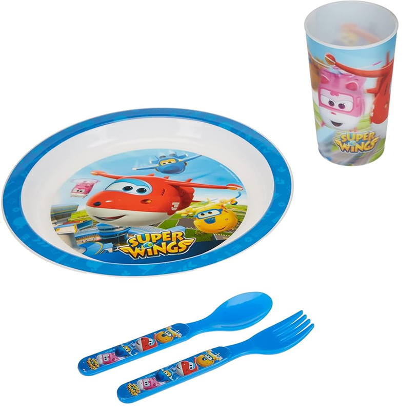 OLED Super Wings ontbijset bord beker bestek 3 jaar+