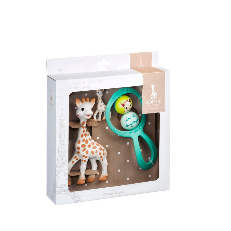 SOPHIE LA GIRAFE coffret pour bébé anneau de dentition naturel hochet attache