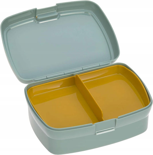 LASSIG śniadaniówka z wyjmowaną tacką na przekąski 460 ml, zielona lunchbox z przegrodą i klipsem