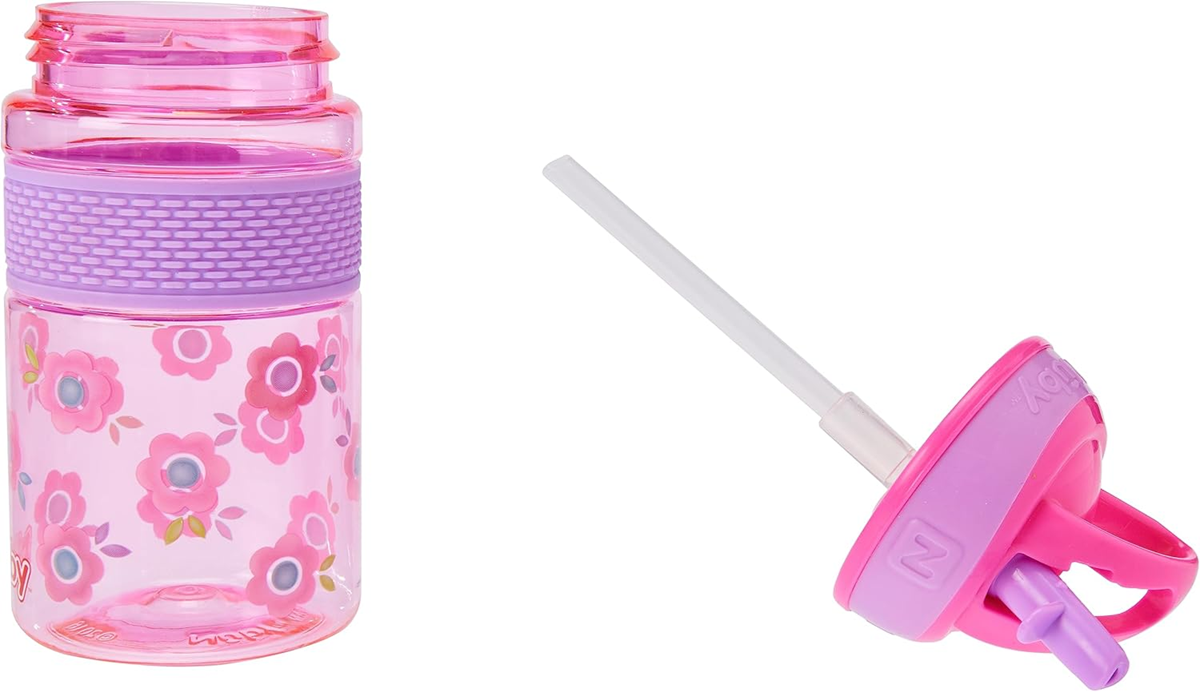 NUBY Hard Straw Cup tritan drinkfles met rietje 3 l+ 360 ml BLOEMEN