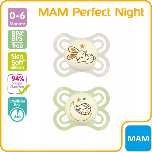 MAM Perfect Night upokojujúci cumlík x2 0–6 mes. + box