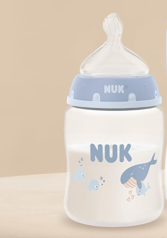 NUK First Choice set di 4 biberon da 150/300 ml con tettarelle S/M 0-3 mesi+ BALENA