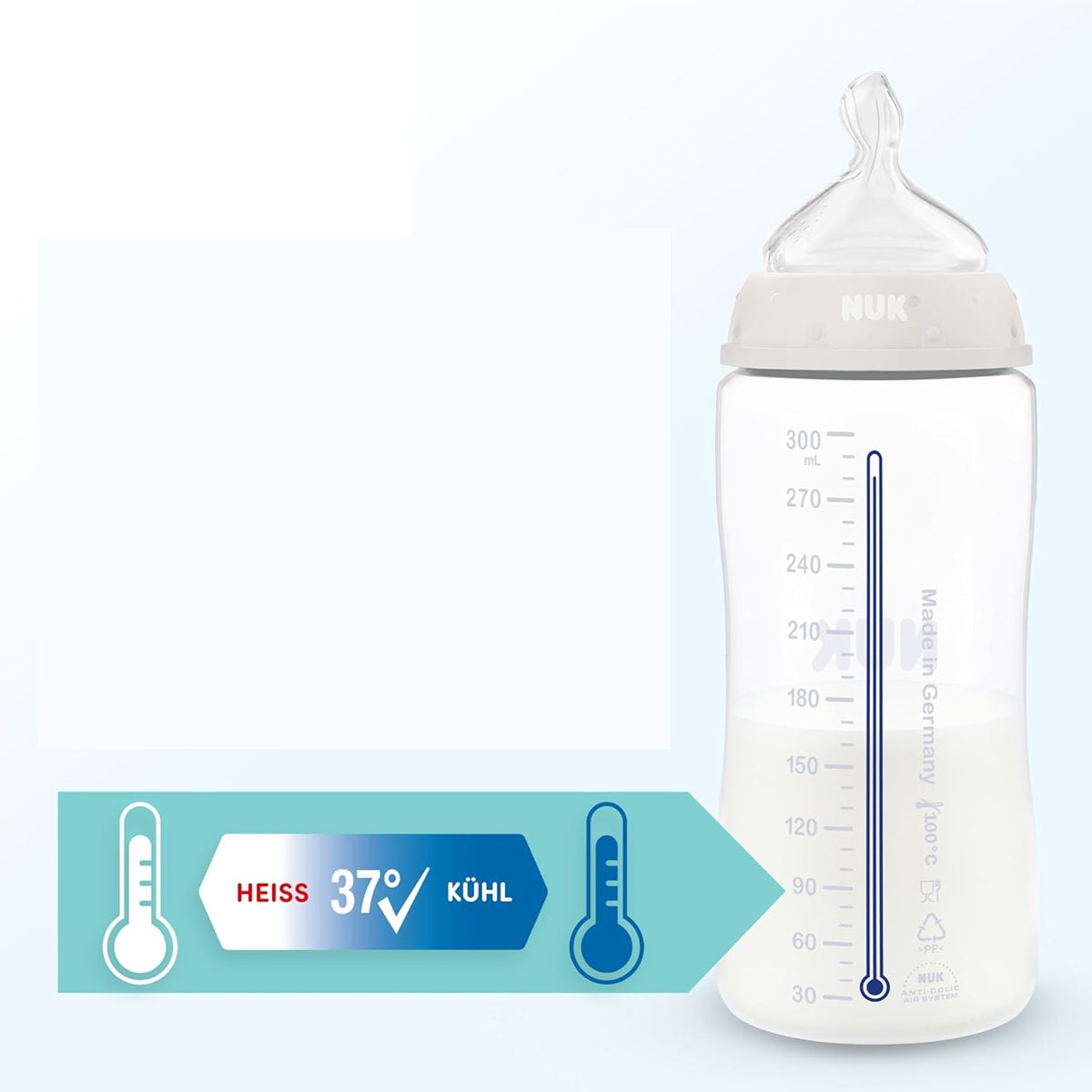 NUK First Choice lot de 3 biberons de 300 ml, tétine M 3 mois et plus, BALEINE