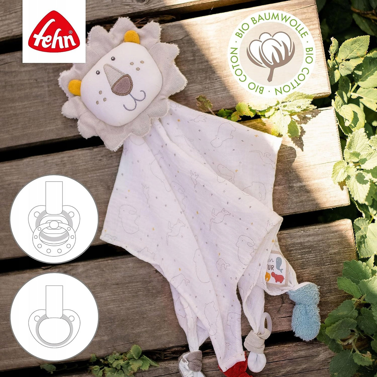 FEHN NATURE katoenen knuffeldeken comforter 28 x 38 cm LEEUW
