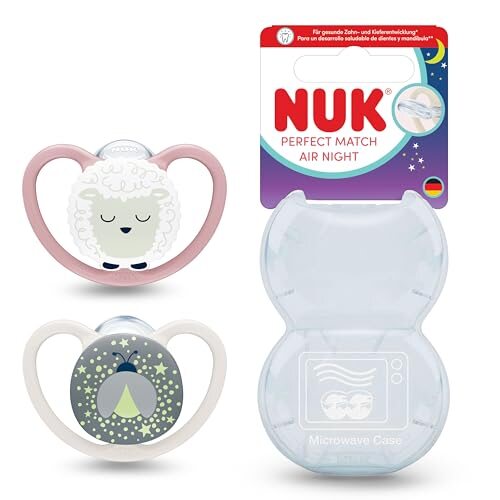 NUK Perfect Match Air Night smoczki 6-18 mies. z świecącym elementem i etui mikrofalowym