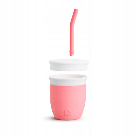 MUNCHKIN C'est Silicone! kubek ze słomką 6msc+ 120ml, różowy silikonowy kubek dla niemowląt