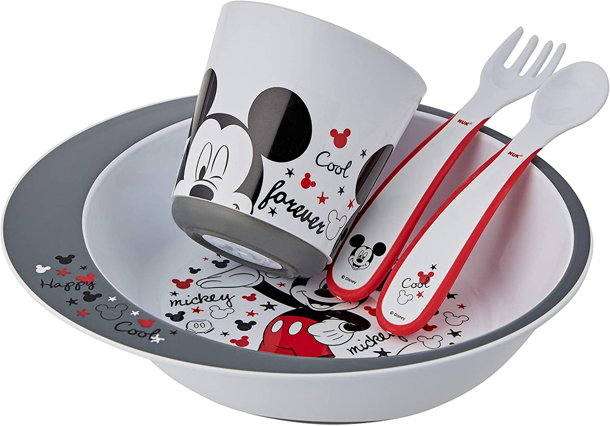 NUK Disney zestaw naczyń 3el. MYSZKA MICKEY, talerz, kubek i widelec dla dzieci 9m+