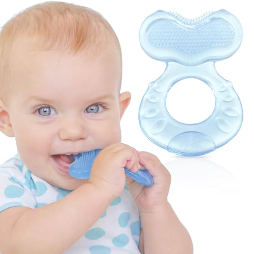 NUBY Teethe-eez anneau de dentition en silicone avec étui, bleu, 3 mois et plus