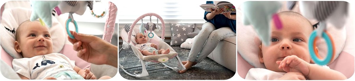 NUKIDO Schommelstoel met vibraties tot 18 kg + boog met speelgoed