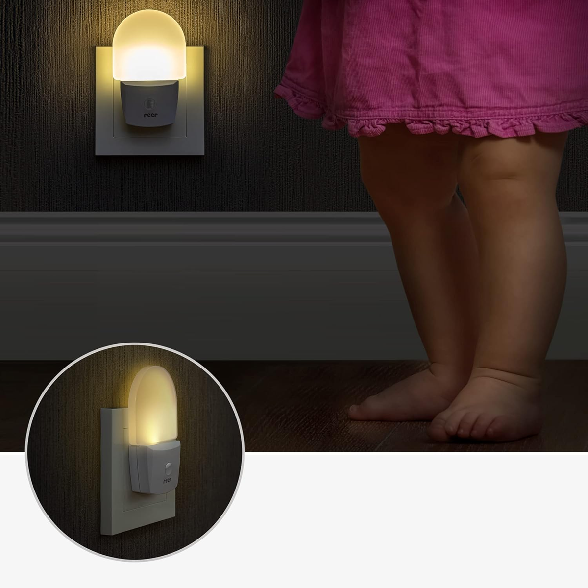 REER NightGuide noční LED světlo do zásuvky, senzor tmy, 6 × 9,5 cm