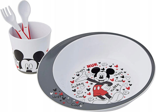 NUK Disney zestaw naczyń 3el. MYSZKA MICKEY - talerzyk, kubek i widelec dla dzieci 9m+, bez BPA