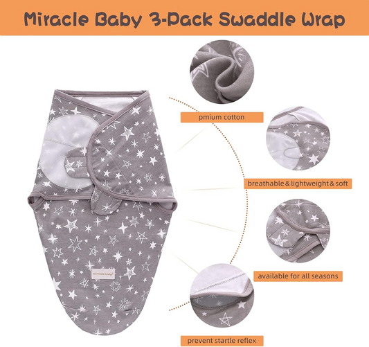 MIRACLE BABY gigoteuse emmaillotage 0-3 mois x3