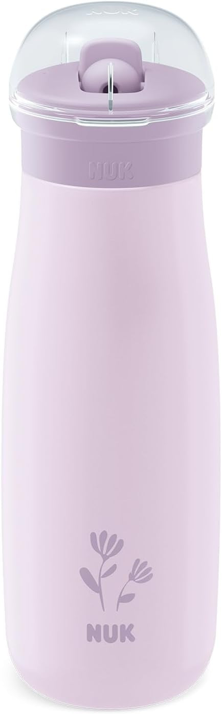 NUK Mini-Me Flip stalowa butelka ze słomką i ustnikiem 500 ml 12 m+ lilac, odporna na rozlewanie