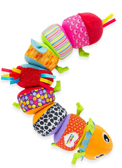 LAMAZE Mix & Match gąsienica sensoryczna z grzechotką 8 części na rzep 44 cm