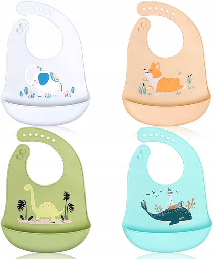 ABIRDON siliconen slabbetjes met zakjes x4