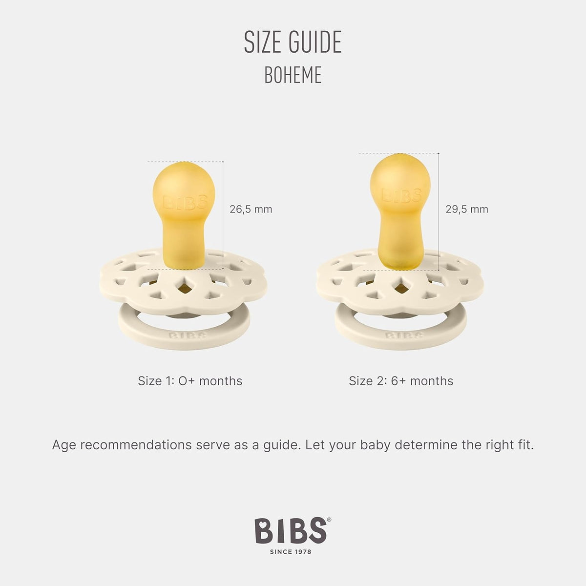 BIBS BOHEME smoczki uspokajające 4pack 0-6msc, rozmiary 0+ i 6+ miesięcy