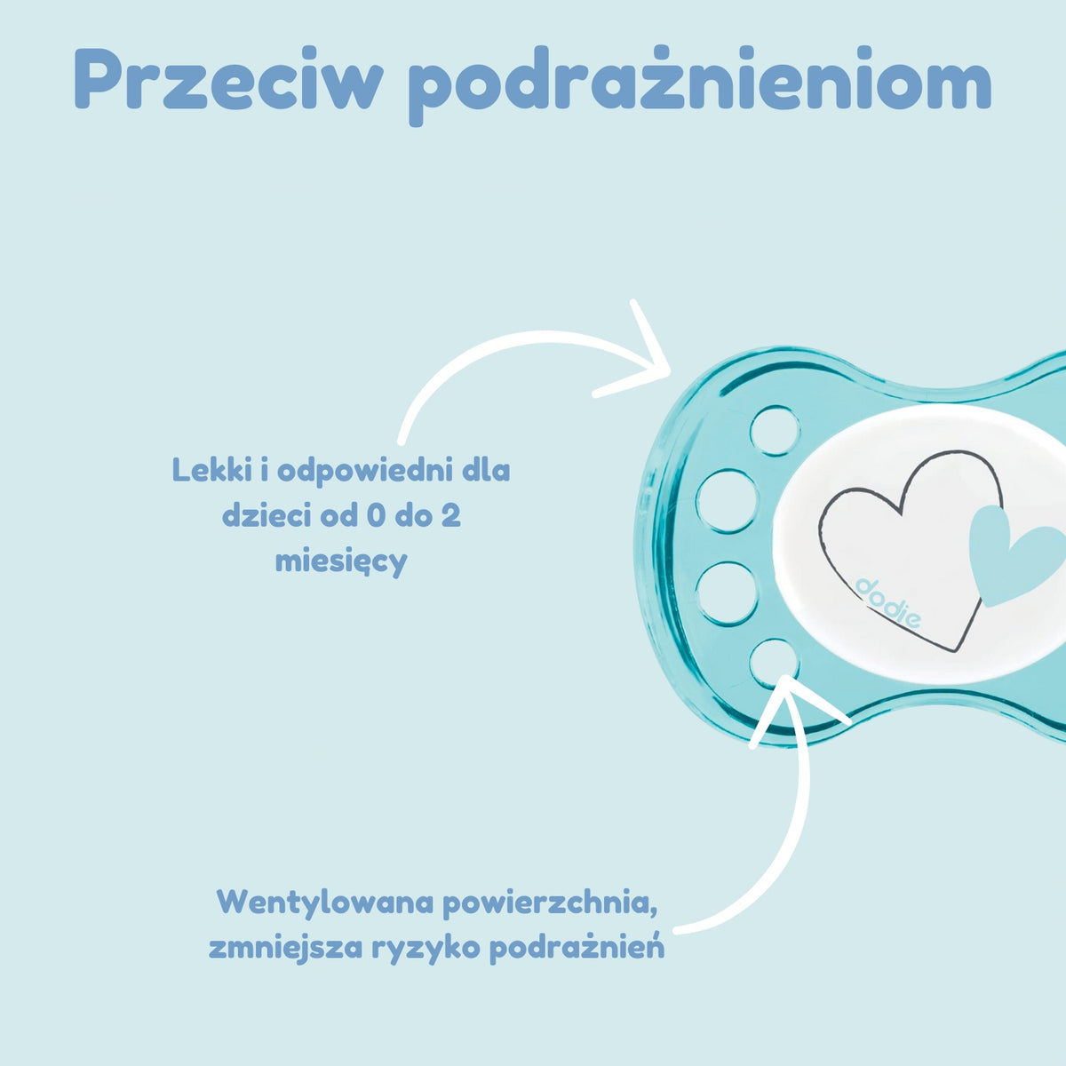 DODIE smoczek uspokajający 0-2 msc przeciw podrażnieniom, wentylowana powierzchnia, dla noworodków