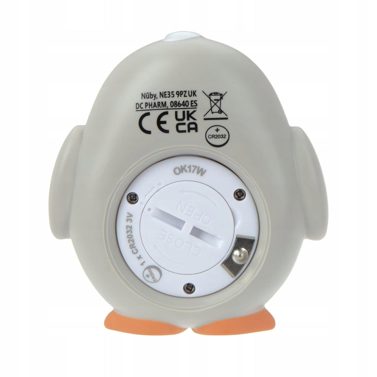 NUBY Bath & Room 2w1 cyfrowy termometr kąpielowy i pokojowy, szaro-biały, tył urządzenia