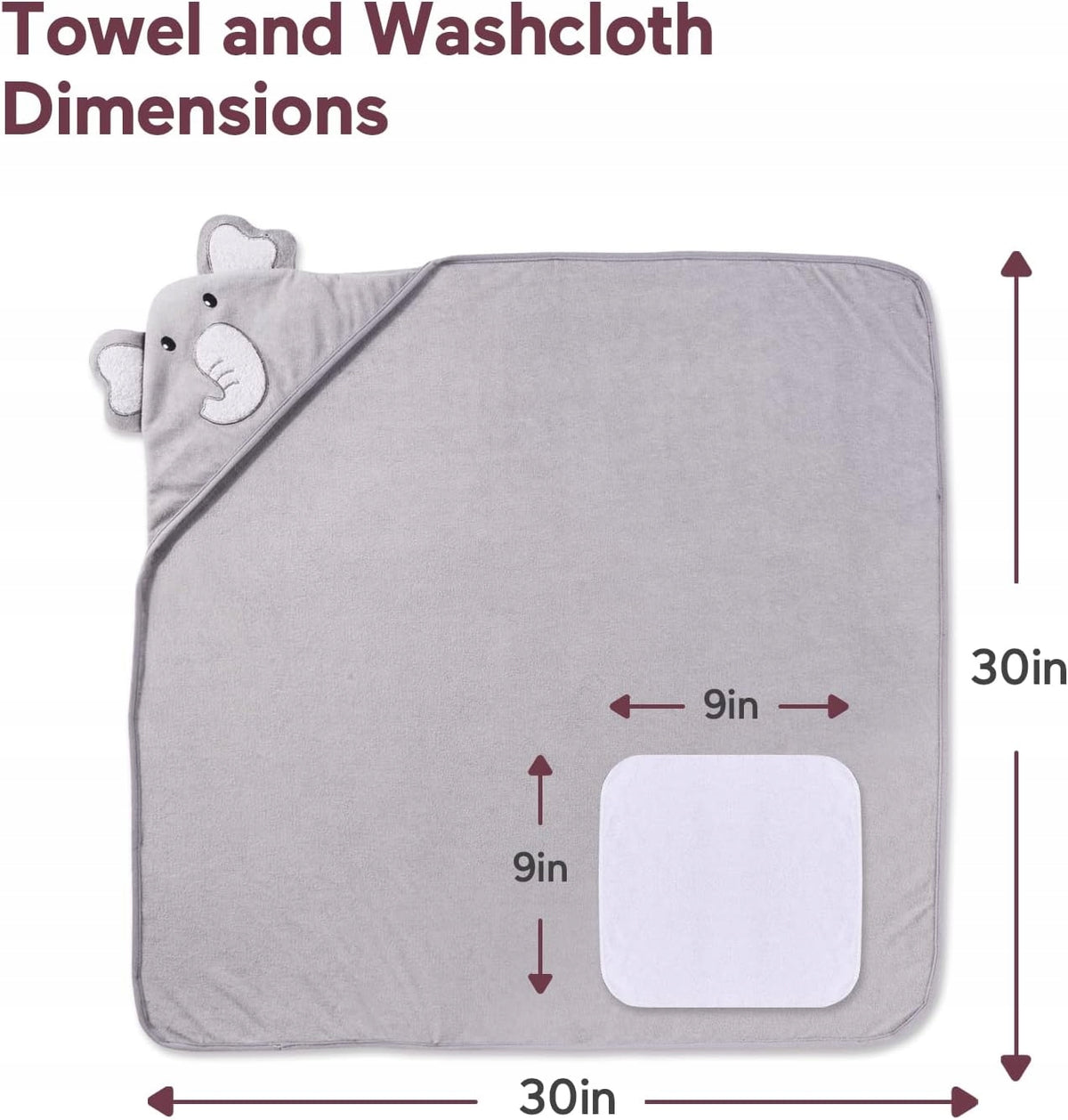 MOMCOZY ręcznik z kapturem x2 76x76 +6 24x24 ściereczki do mycia, szary ręcznik dziecięcy z wymiarami 30x30 in