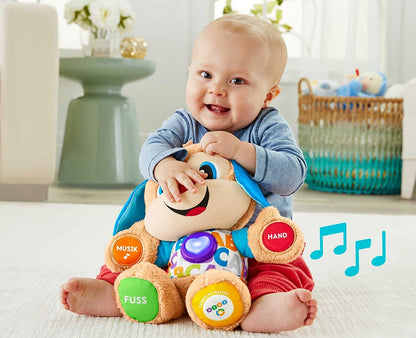 FISHER-PRICE szczeniaczek uczniaczek j. niemiecki interaktywna zabawka edukacyjna dla niemowląt z muzyką