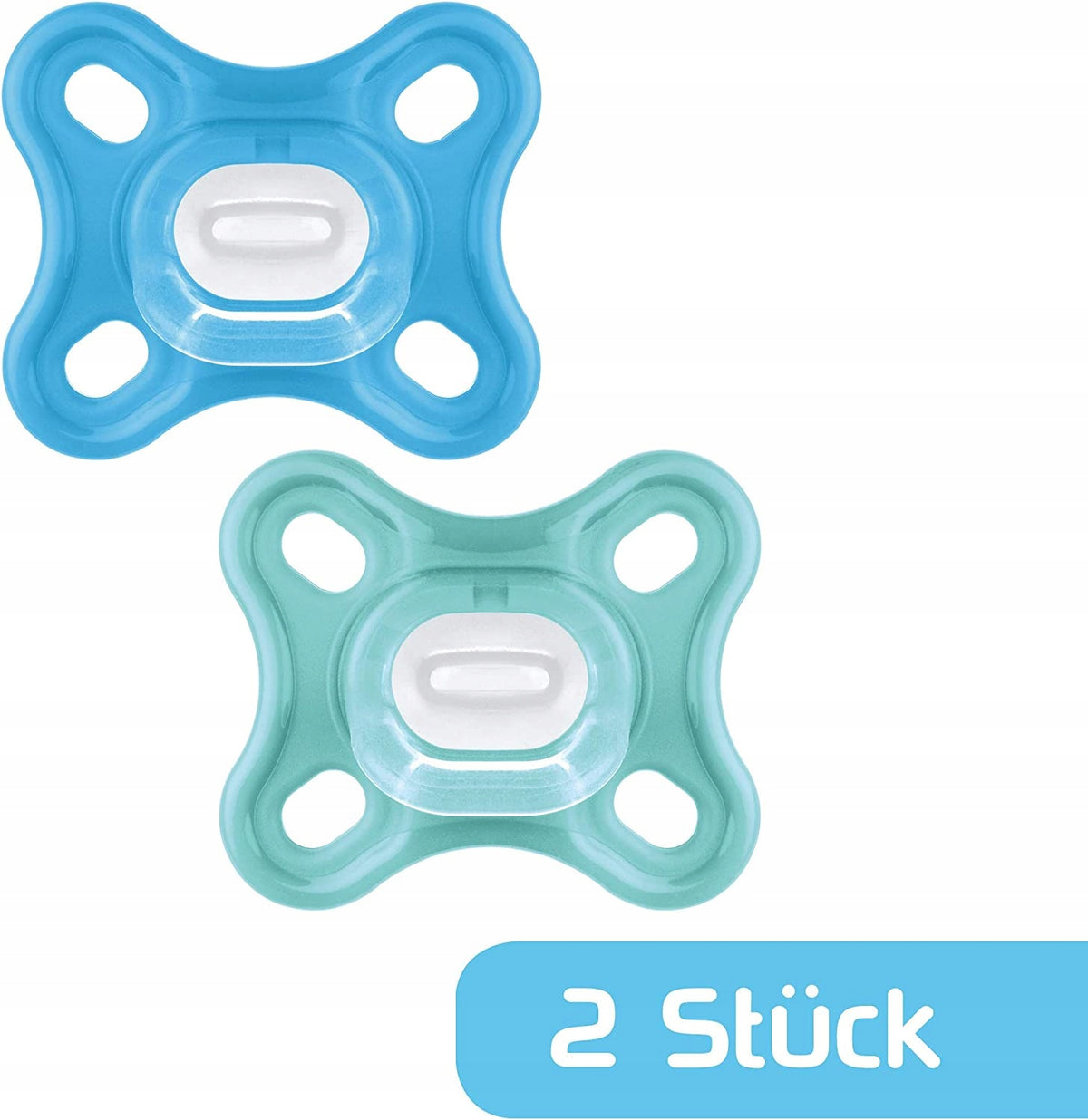 MAM COMFORT smoczek wcześniak noworodek x2 0msc+ silikonowy, 2 sztuki w kolorze niebieskim i miętowym