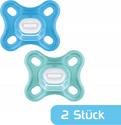 MAM COMFORT smoczek wcześniak noworodek x2 0msc+ silikonowy, 2 sztuki w kolorze niebieskim i miętowym