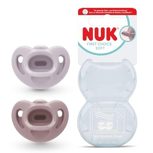 NUK First Choice Soft smoczki uspokajające 2 szt. 0-6 mies. silikonowe, różowe, ortodontyczne, z etui