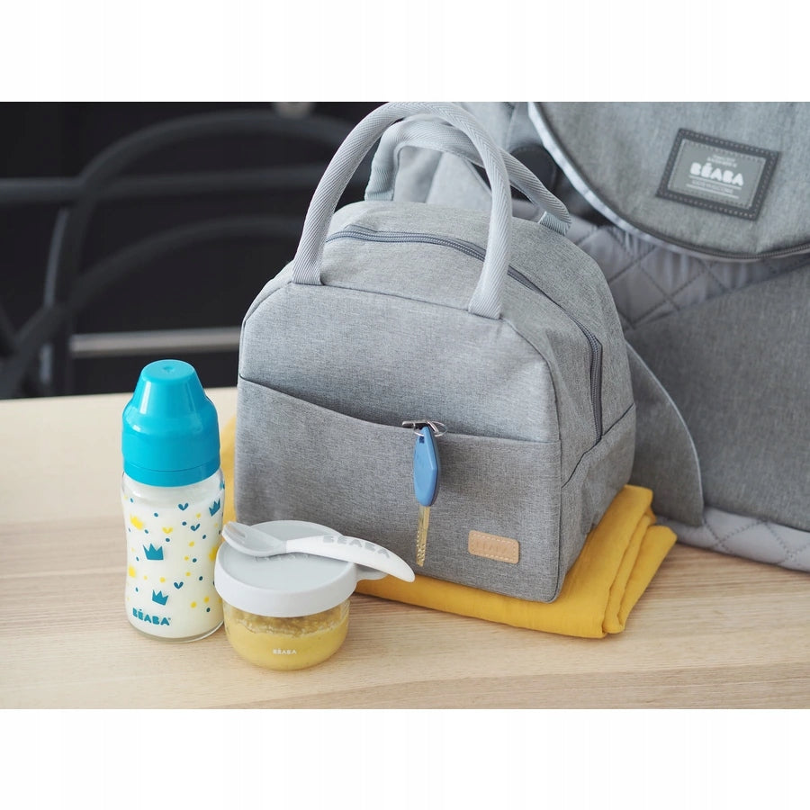 BEABA izolowana torba termiczna lunchbox 5 litrów, szara torba lunchowa dla niemowląt z przegrodą i akcesoriami