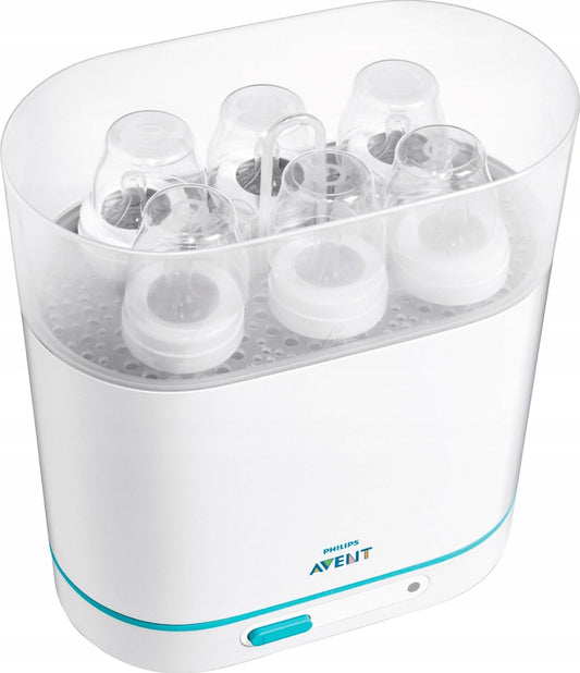 PHILIPS AVENT elektryczny sterylizator parowy 3w1 biało-turkusowy do butelek, BPA free