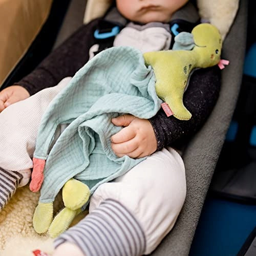 FEHN Happy Dino kocyk do przytulania, miękka wielokolorowa przytulanka dla niemowląt 0+
